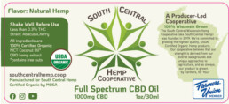 Image of a 1000mg CBD oil bootle label from South Central Hemp Coop.